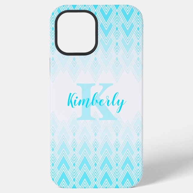 Blue Diamond Shape Case mit Initial & Name iPhone Hülle (Rückseite)