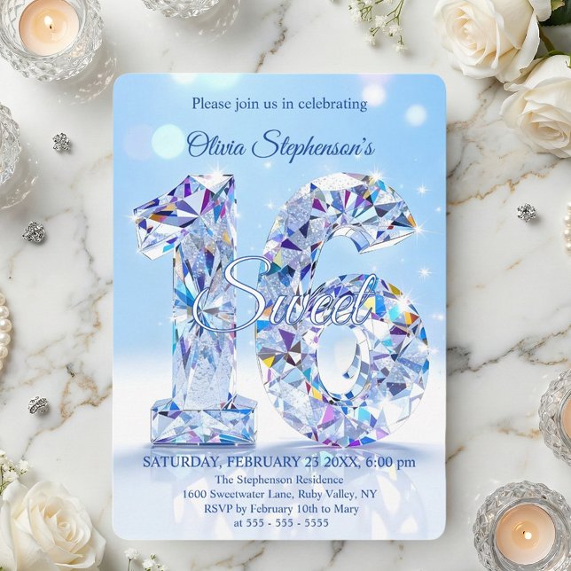 Blue Diamond Sparkle Glamorous Sweet 16 Birthday Einladung (Von Creator hochgeladen)