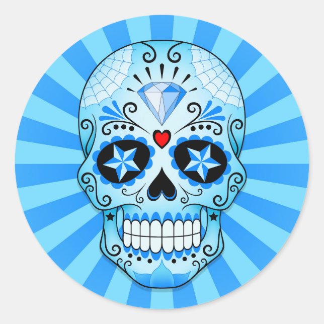 Blue Diamond Sugar Skull Runder Aufkleber (Vorderseite)