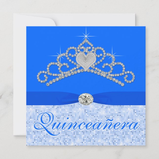 Blue Diamond Tiara Blue Quincenera Einladung (Vorderseite)