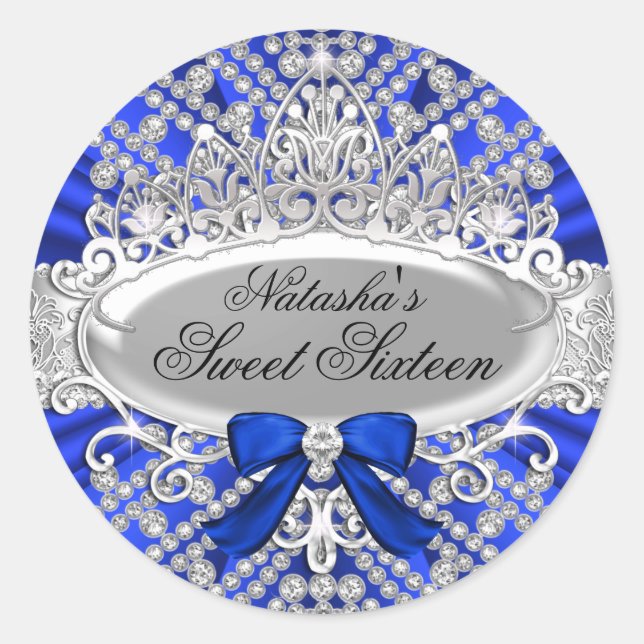 Blue Diamond & Tiara Sweet 16 Sticker (Vorderseite)