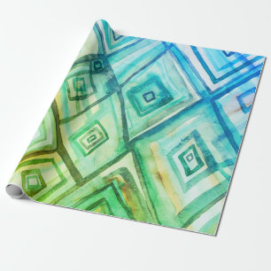 Blue Diamonds boho geometrische Aquarellhülle Geschenkpapier