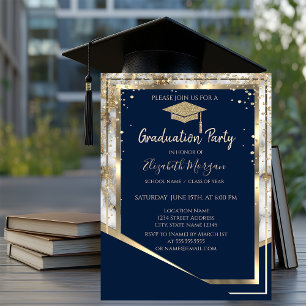 Blue Diamonds Gold Grad Cap Marmor Abschluss Einladung