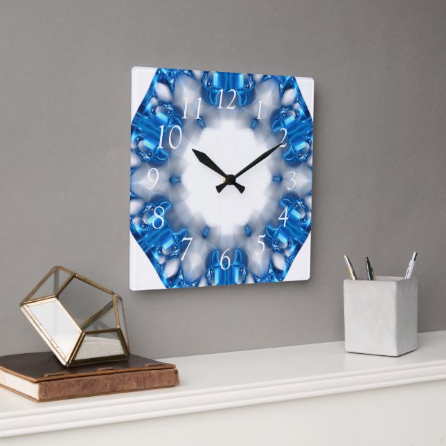 Blue Diamonds Quadratische Wanduhr (Büro)