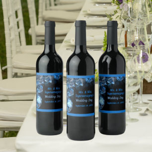 Blue Diamonds Wedding Mr Mrs Black Wine Label Weinetikett