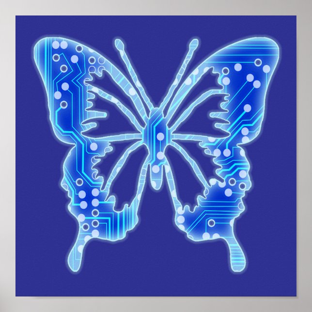 Blue Digital Butterfly, individueller Hintergrund Poster (Vorne)
