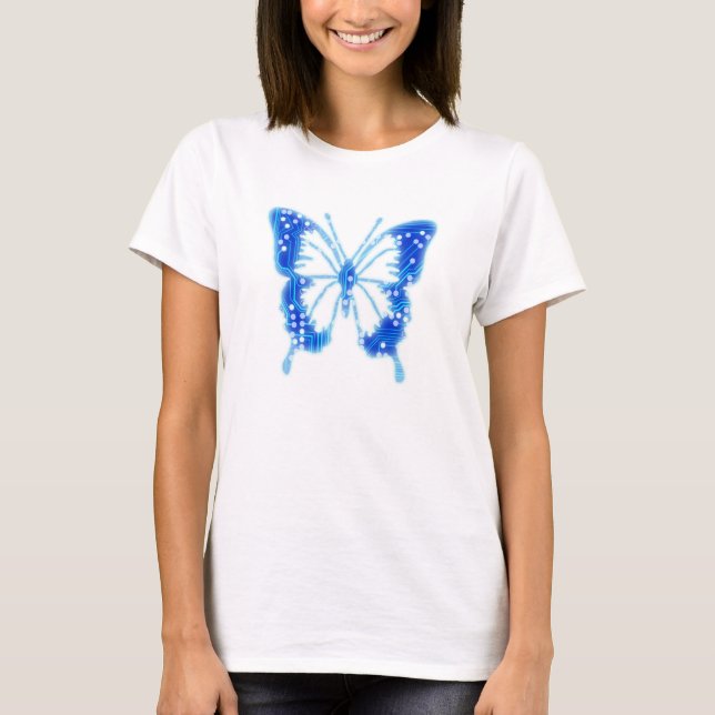 Blue Digital Butterfly, individueller Hintergrund T-Shirt (Vorderseite)