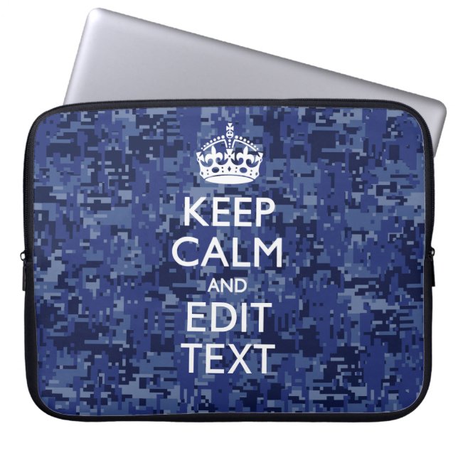 Blue Digital-Camouflage BEHALTE den CALM-Text Laptopschutzhülle (Vorderseite)