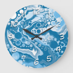 Blue Digital Fluid Art Marble Große Wanduhr