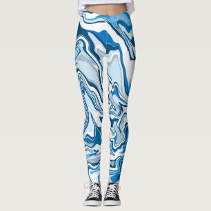 Blue Digital Fluid Art Marble Leggings