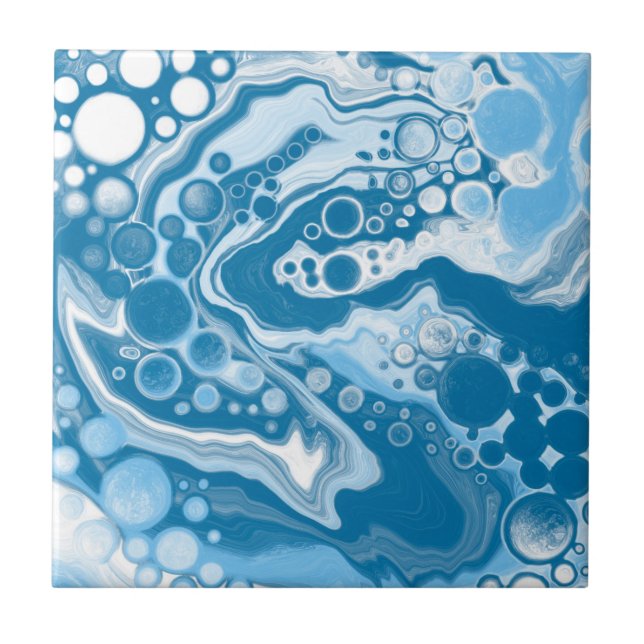 Blue Digital Fluid Art Marmor Pour Painting Cells Fliese (Vorderseite)