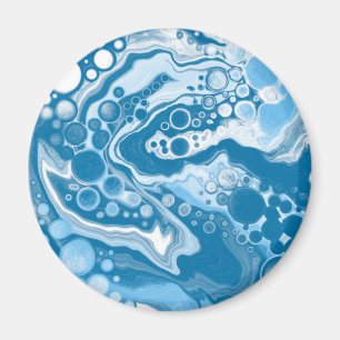 Blue Digital Fluid Art Marmor Pour Painting Cells Magnet