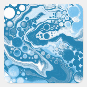 Blue Digital Fluid Art Marmor Pour Painting Cells Quadratischer Aufkleber