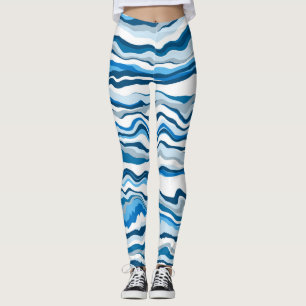 Blue Digital Fluid Art Marmorstreifen Leggings