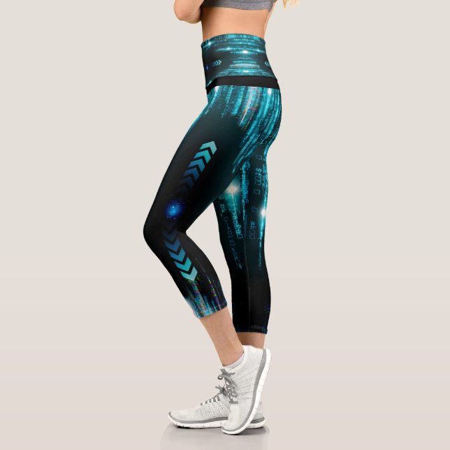 Blue Digital Galaxy Starry Space Capri Leggings (Links)