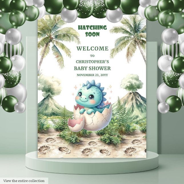 Blue Dino Baby Duschbrause Balder Hintergrund Wandteppich (Blue Dino Baby Shower Hatching Soon Backdrop)
