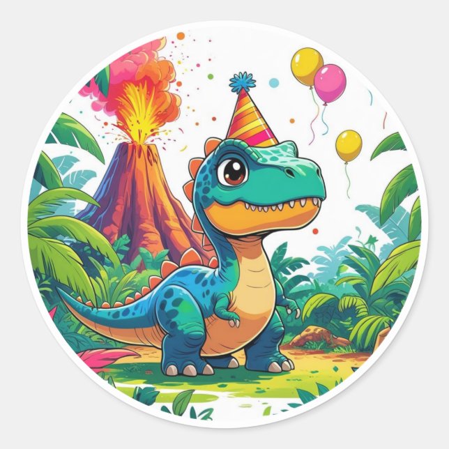 Blue Dino Birthday Sticker  (Vorderseite)