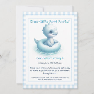 Blue Dino-Mite Birthday Pool Party Einladung