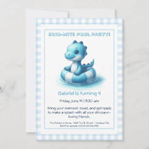 Blue Dino-Mite Birthday Pool Party Einladung