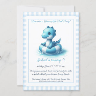 Blue Dino Pool Party - Einladung zum Geburtstag