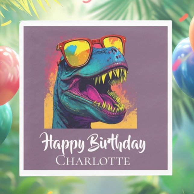 Blue Dino T-Rex Geburtstag Serviette ( Let’s Roar into a Dino-Mite Birthday Celebration!)