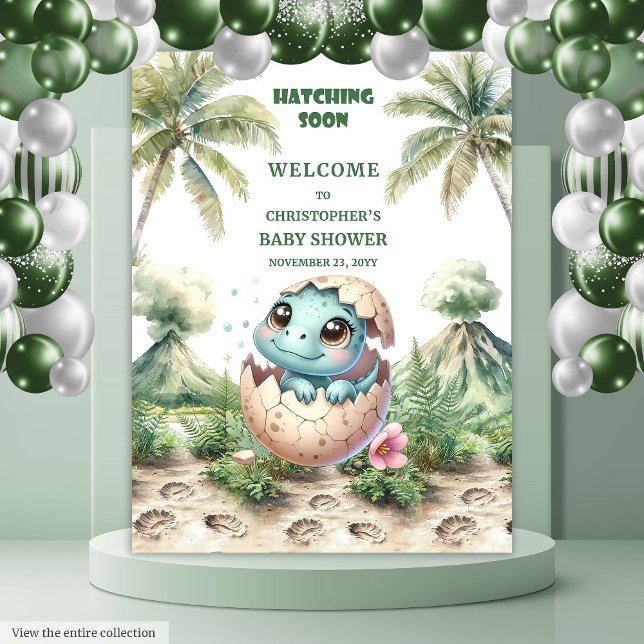 Blue Dinosaur Baby Dusche Banner Schnürung Wandteppich (Blue Dinosaur Baby Shower Banner Hatching Soon)