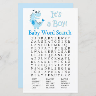 Blue Dinosaur Baby Dusche Word Search Game