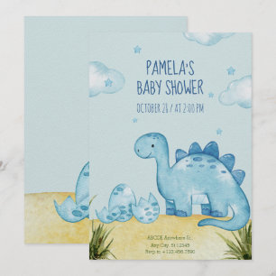 Blue Dinosaur Babydusche Einladung