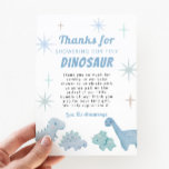 Blue Dinosaur Boy Baby Dusche Dankeskarte<br><div class="desc">Niedliche Dinosaurier Thema Baby Dusche danke Ihnen Vorlage Karte mit pastellblau farbenen winzigen Baby Dinosaurier. Im Text steht: "Danke,  dass du unseren winzigen Dinosaurier geduscht hast." Die Standard-Nachricht danke den Gästen für die Anwesenheit der Dusche und für das Geschenk.</div>