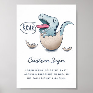 Blue Dinosaur Boy Baby Duschzeichen Poster