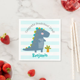 Blue Dinosaur Boy Preschool Graduation Whimsical Serviette