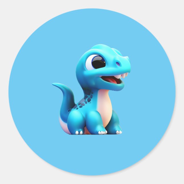 Blue Dinosaur Happy Runder Aufkleber (Vorderseite)