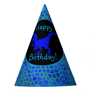 Blue Dinosaur Hide Happy Birthday! Partyhütchen