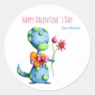 Blue Dinosaur Kids School Class Valentine's Day Cl Runder Aufkleber