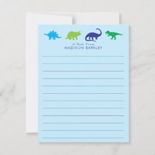 Blue Dinosaur Niedlich Kid's Dino Flat Stationary  Dankeskarte