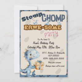 Blue Dinosaur Rawr Birthday Party Einladung
