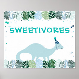 Blue Dinosaur Safari Sweetivores Birthday Sign Poster