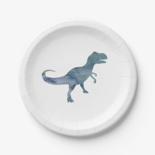 Blue Dinosaur Silhouette Trex Paper Plate Pappteller