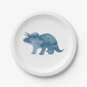Blue Dinosaur Silhouette Triceratops Papierplatte Pappteller
