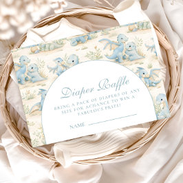 Blue Dinosaur Storybook Baby Shower Diapper Raffle Begleitkarte