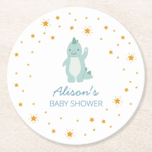 Blue Dinosaur Twinkle Star Baby Shower Boy Party Runder Pappuntersetzer