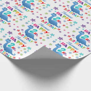 Blue Dinosaurier 2. Geburtstag Geschenkpapier