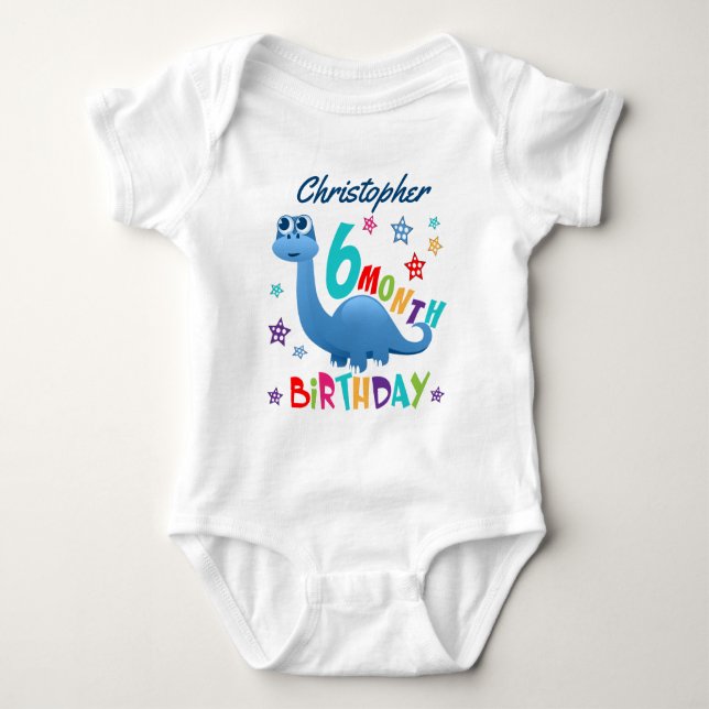 Blue Dinosaurier 6 Monate Geburtstag Baby Strampler (Vorderseite)
