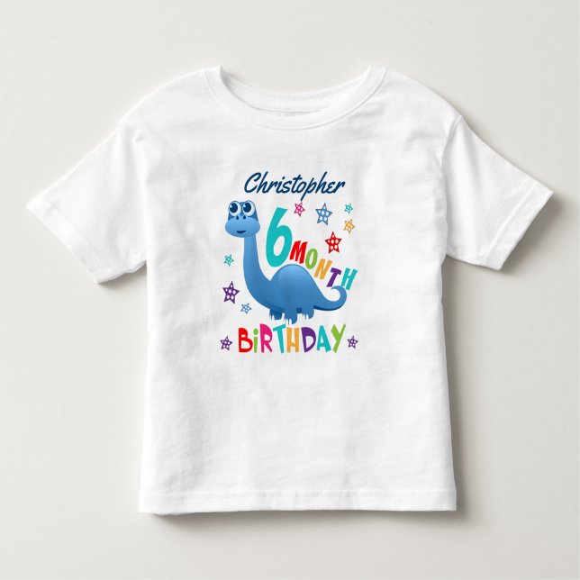 Blue Dinosaurier 6 Monate Geburtstag Kleinkind T-shirt (Vorderseite)