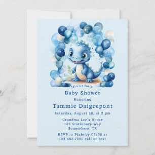 Blue Dinosaurier & Balloons Boy Baby Dusche Einladung
