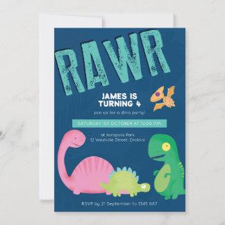 Blue Dinosaurier Birthday Invite Einladung