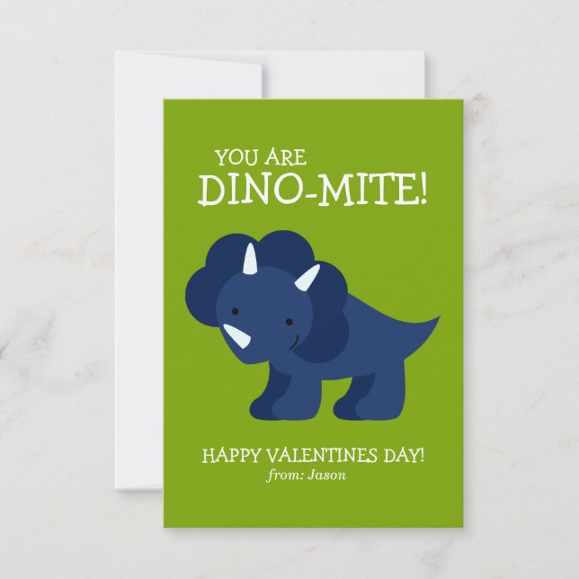 Blue Dinosaurier Kids School Valentines Einladung (Vorderseite)