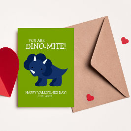 Blue Dinosaurier Kids School Valentines Mitteilungskarte
