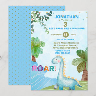 Blue Dinosaurier Kinder T Rex Geburtstagsparty Einladung