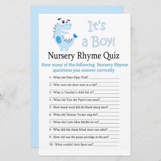 Blue Dinosaurier Kinderzimmer Rhyme Quiz Babydusch (Vorne/Hinten)